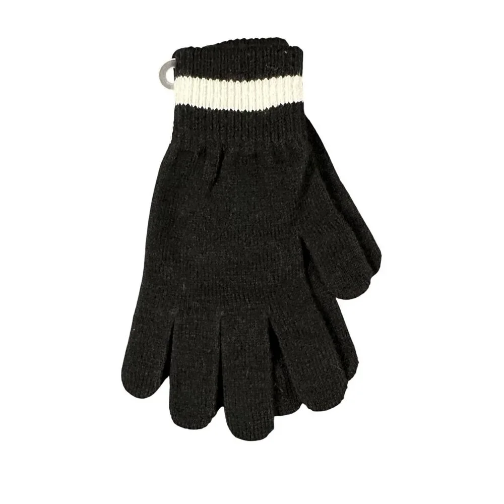 Asics‎ Womens L/XL Black White Knit Stripe Gloves ZC831-9001 NWT